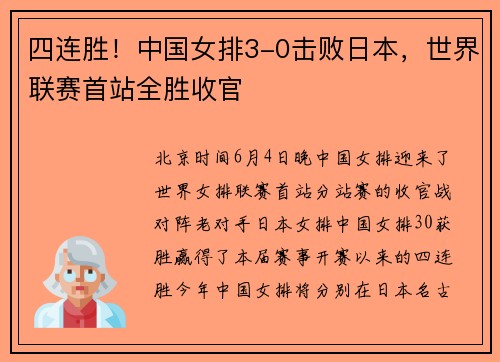 四连胜！中国女排3-0击败日本，世界联赛首站全胜收官